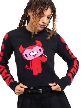 KILLSTAR x GLOOMY BEAR Naughty Grizzly Cropped Knit Sweater Crew Neck Black XS